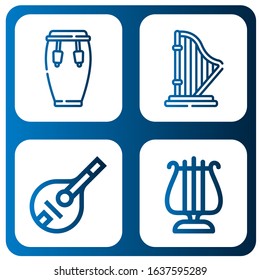 harp icon set. Collection of Conga, Harp, Mandolin, Lyra icons