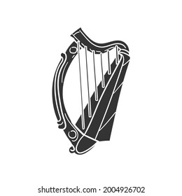 Harp Icon Silhouette Illustration. Music Instrument Vector Graphic Pictogram Symbol Clip Art. Doodle Sketch Black Sign.