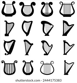 Harp icon vector set. Music illustration sign collection. Orchestra symbol or logo.