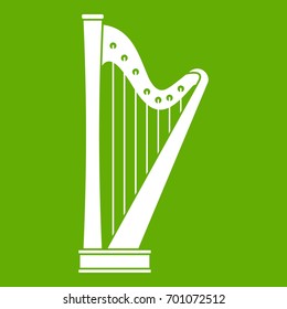 Harp icon white isolated on green background. Vector illustration