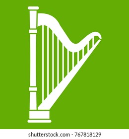 Harp icon white isolated on green background. Vector illustration