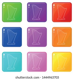 Harp icons set 9 color collection isolated on white for any design