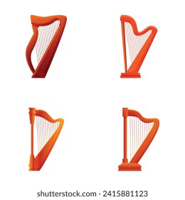 Harp icons set cartoon vector. Antique stringed musical instrument. Festive, concert, festival performance