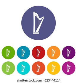 Harp icons set in circle isolated flat vector illustration