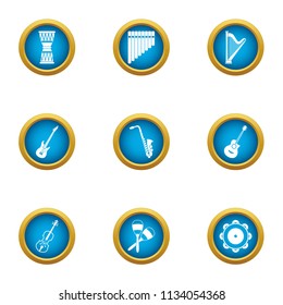 Harp icons set. Flat set of 9 harp vector icons for web isolated on white background