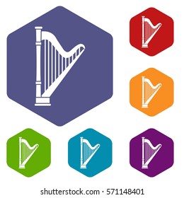 Harp icons set rhombus in different colors isolated on white background