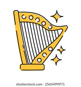 Harp Illustration, A golden Irish harp Illustration, a national symbol of Ireland and Irish music.