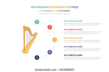 harp infographic template concept with five points list and various color with clean modern white background - vector