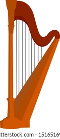 Harp instrument, illustration, vector on white background.