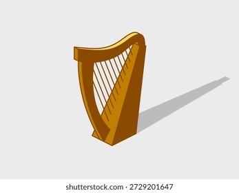 Harp instrument isometric vector illustration with shadow
