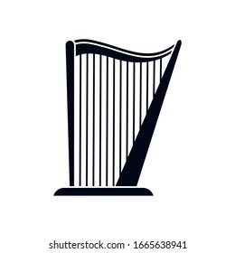 harp instrument silhouette style icon design, Music sound melody song musical art and composition theme Vector illustration