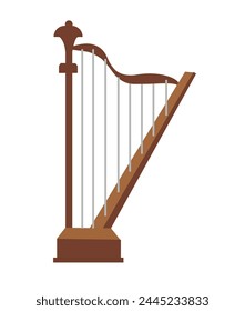 Harp instrument, stringed instrument vector illustration