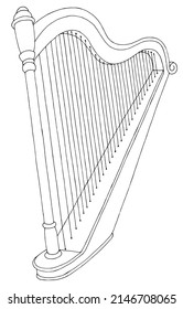 Vector de ilustración de dibujo en blanco negro gráfico aislado Harp