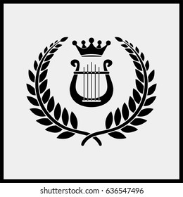 Harp and laurel wreath illustration