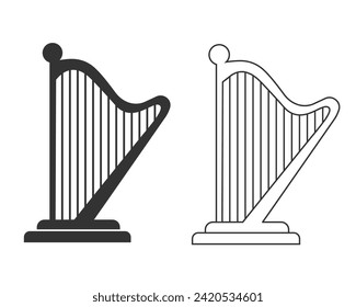 Harp line icon set, sign on white background flat vector