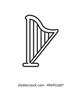 Harp, linear icon. stringed musical instrument, vector line illustration