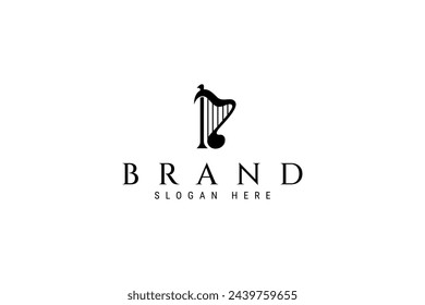 Harp logo design with a combination of tonal melodies in a flat vector design style