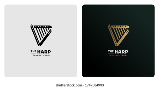 Diseño del logo de Harp. Icono de arpa de instrumentos musicales vectoriales modernos