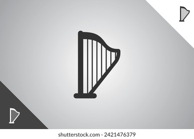 Harp logo. Minimal and modern logotype. Perfect logo for business related to band, musicians and singers industry. Isolated background. Vector eps 10.