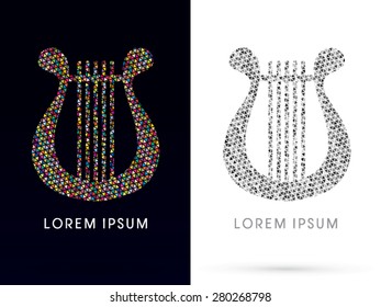 Harp, Lyre, designed using colorful triangle mosaic , graphic, vector.