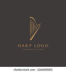 Harp lyre gold logo design icon vector illustration