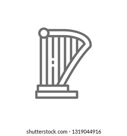 Harp, lyre, music instrument line icon.