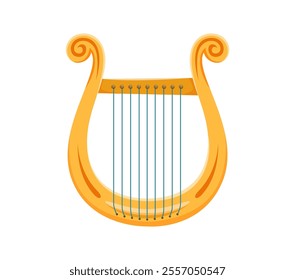 Harp or lyre musical instrument font U letter. Musician classic equipment English ABC element, band string lyra or orchestra acoustic musical instrument font typeset latin alphabet vector letter