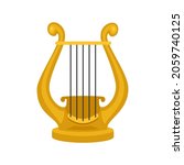 Harp. Music instrument for conservatory, school classes and orchestra. Symbol of Greece. Icon for website, app about music, learning. Vector flat illustration, cartoon style.