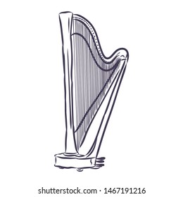 Harp, music instrument, contour vector illustration 