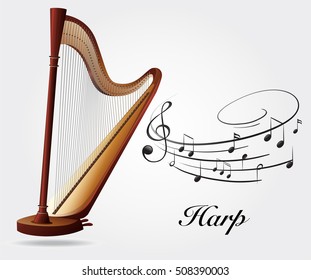 Harp and music notes illustration