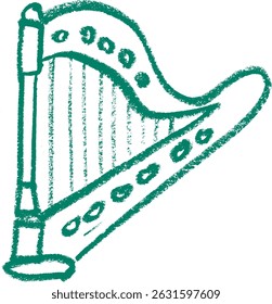 Harp Musical Instrument Crayon Chalk Drawing Vector