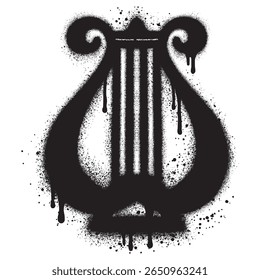 harp musical instrument in graffiti style with black spray paint. vector illustration.