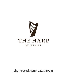 Harp musical instrument logo icon design template flat vector