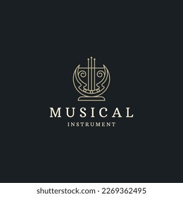 Harp musical instrument logo icon design template flat vector