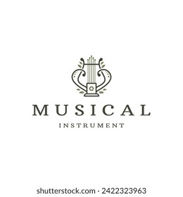 Harp musical instrument logo icon design template