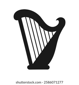 Harp musical instrument silhouette vector art illustration on white background