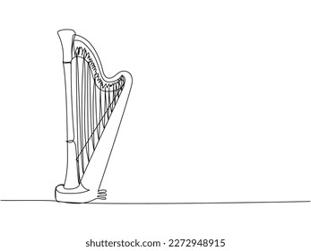 Dibujo de línea continua de música, melodía, antigüedades, cultura, retro, melodía, tradicional, sinfónica, música, irlandés, orquesta, griega, lira, lyra, cuerda.