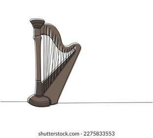 Harp one line color art. Continuous line drawing of musical, melody, antique, culture, retro, tune, traditional, symphonic, music, irish, orchestra, greek, lira, lyra, string.