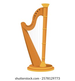 Harp with orange and gold tones on a white background. Vector illustration