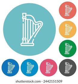 Harp outline flat white icons on round color backgrounds