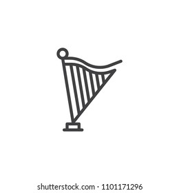 Harp outline icon. linear style sign for mobile concept and web design. Antique Musical Instruments line vector icon. Symbol, logo illustration. Pixel perfect vector graphics