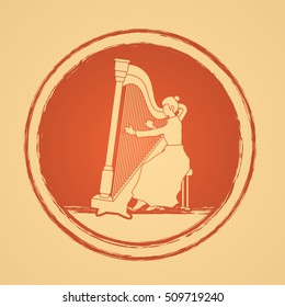 Harp player designed on bronze circle background graphic vector.