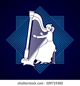 Harp player designed on line square background graphic vector.