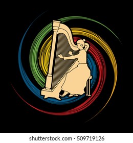 Harp player designed on spin wheel background graphic vector.