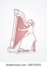 Harp player designed outline graphic vector.