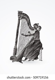 Harp player designed using black grunge brush graphic vector.