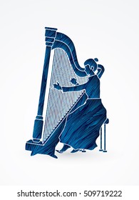 Harp player designed using blue grunge brush graphic vector.