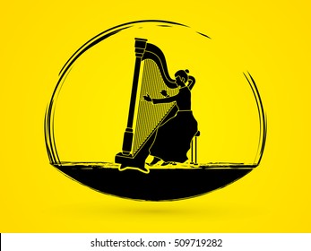 Harp player graphic vector.
