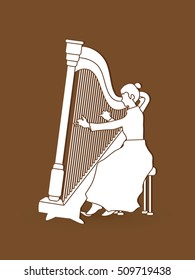 Harp player graphic vector.