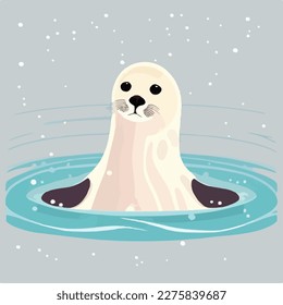 Harp seal in arctic ice. Arctic animals in natural habitat. Flat vector illustration concept
